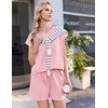 image:imageEkouaer Cotton Two Piece Sets for Women Cap Sleeve Short Set  Soft Casual Summer Fall Crew Neck Matching Sets Travel Vacation Outfits With Pockets for Daily WearPink