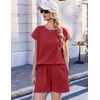 image:imageEkouaer Cotton Two Piece Sets for Women Cap Sleeve Short Set  Soft Casual Summer Fall Crew Neck Matching Sets Travel Vacation Outfits With Pockets for Daily WearWine Red
