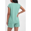 image:imageEkouaer Cotton Two Piece Sets for Women Cap Sleeve Short Set  Soft Casual Summer Fall Crew Neck Matching Sets Travel Vacation Outfits With Pockets for Daily WearIce Green