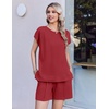 image:imageEkouaer Cotton Two Piece Sets for Women Cap Sleeve Short Set  Soft Casual Summer Fall Crew Neck Matching Sets Travel Vacation Outfits With Pockets for Daily WearWine Red