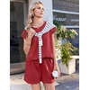 image:imageEkouaer Cotton Two Piece Sets for Women Cap Sleeve Short Set  Soft Casual Summer Fall Crew Neck Matching Sets Travel Vacation Outfits With Pockets for Daily WearWine Red