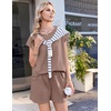 image:imageEkouaer Cotton Two Piece Sets for Women Cap Sleeve Short Set  Soft Casual Summer Fall Crew Neck Matching Sets Travel Vacation Outfits With Pockets for Daily WearBrown