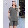 image:imageEkouaer Cotton Two Piece Sets for Women Cap Sleeve Short Set  Soft Casual Summer Fall Crew Neck Matching Sets Travel Vacation Outfits With Pockets for Daily WearMedium Heather Grey