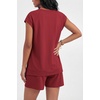 image:imageEkouaer Cotton Two Piece Sets for Women Cap Sleeve Short Set  Soft Casual Summer Fall Crew Neck Matching Sets Travel Vacation Outfits With Pockets for Daily WearWine Red