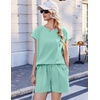 image:imageEkouaer Cotton Two Piece Sets for Women Cap Sleeve Short Set  Soft Casual Summer Fall Crew Neck Matching Sets Travel Vacation Outfits With Pockets for Daily WearIce Green