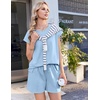 image:imageEkouaer Cotton Two Piece Sets for Women Cap Sleeve Short Set  Soft Casual Summer Fall Crew Neck Matching Sets Travel Vacation Outfits With Pockets for Daily WearLight Blue