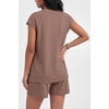 image:imageEkouaer Cotton Two Piece Sets for Women Cap Sleeve Short Set  Soft Casual Summer Fall Crew Neck Matching Sets Travel Vacation Outfits With Pockets for Daily WearBrown