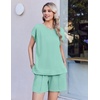 image:imageEkouaer Cotton Two Piece Sets for Women Cap Sleeve Short Set  Soft Casual Summer Fall Crew Neck Matching Sets Travel Vacation Outfits With Pockets for Daily WearIce Green