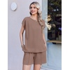 image:imageEkouaer Cotton Two Piece Sets for Women Cap Sleeve Short Set  Soft Casual Summer Fall Crew Neck Matching Sets Travel Vacation Outfits With Pockets for Daily WearBrown