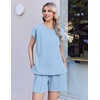 image:imageEkouaer Cotton Two Piece Sets for Women Cap Sleeve Short Set  Soft Casual Summer Fall Crew Neck Matching Sets Travel Vacation Outfits With Pockets for Daily WearLight Blue