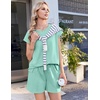 image:imageEkouaer Cotton Two Piece Sets for Women Cap Sleeve Short Set  Soft Casual Summer Fall Crew Neck Matching Sets Travel Vacation Outfits With Pockets for Daily WearIce Green