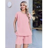 image:imageEkouaer Cotton Two Piece Sets for Women Cap Sleeve Short Set  Soft Casual Summer Fall Crew Neck Matching Sets Travel Vacation Outfits With Pockets for Daily WearPink