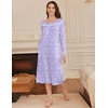image:imageEkouaer Long Sleeve Nightgown for Women Long Henley House Dress with Pocket  Full Length Night Gowns Round Neck Lounge Dress Winter Warm Night Dress Lace Button Sleep Dress Victorian Home Dress S3XLPurple Flroal
