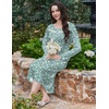 image:imageEkouaer Long Sleeve Nightgown for Women Long Henley House Dress with Pocket  Full Length Night Gowns Round Neck Lounge Dress Winter Warm Night Dress Lace Button Sleep Dress Victorian Home Dress S3XLGreen Flower