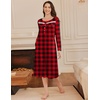 image:imageEkouaer Long Sleeve Nightgown for Women Long Henley House Dress with Pocket  Full Length Night Gowns Round Neck Lounge Dress Winter Warm Night Dress Lace Button Sleep Dress Victorian Home Dress S3XLChristmas Plaid