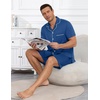 image:imageEkouaer Mens Pajama Set Summer Short Sleeve Button Up Pjs 2 Piece Sleepwear  Soft Lightweight Shirt and Shorts Button Up Adjustable Strap Two Side Pockets Mens Gift for Birthday Daily Wear S3XLNavy Blue