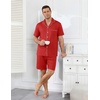 image:imageEkouaer Mens Pajama Set Summer Short Sleeve Button Up Pjs 2 Piece Sleepwear  Soft Lightweight Shirt and Shorts Button Up Adjustable Strap Two Side Pockets Mens Gift for Birthday Daily Wear S3XLRed