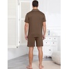 image:imageEkouaer Mens Pajama Set Summer Short Sleeve Button Up Pjs 2 Piece Sleepwear  Soft Lightweight Shirt and Shorts Button Up Adjustable Strap Two Side Pockets Mens Gift for Birthday Daily Wear S3XLBrown