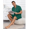 image:imageEkouaer Mens Pajama Set Summer Short Sleeve Button Up Pjs 2 Piece Sleepwear  Soft Lightweight Shirt and Shorts Button Up Adjustable Strap Two Side Pockets Mens Gift for Birthday Daily Wear S3XLGreen