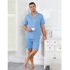 image:imageEkouaer Mens Pajama Set Summer Short Sleeve Button Up Pjs 2 Piece Sleepwear  Soft Lightweight Shirt and Shorts Button Up Adjustable Strap Two Side Pockets Mens Gift for Birthday Daily Wear S3XLLight Blue