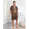 image:imageEkouaer Mens Pajama Set Summer Short Sleeve Button Up Pjs 2 Piece Sleepwear  Soft Lightweight Shirt and Shorts Button Up Adjustable Strap Two Side Pockets Mens Gift for Birthday Daily Wear S3XLBrown