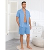 image:imageEkouaer Mens Pajama Set Summer Short Sleeve Button Up Pjs 2 Piece Sleepwear  Soft Lightweight Shirt and Shorts Button Up Adjustable Strap Two Side Pockets Mens Gift for Birthday Daily Wear S3XLLight Blue