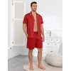 image:imageEkouaer Mens Pajama Set Summer Short Sleeve Button Up Pjs 2 Piece Sleepwear  Soft Lightweight Shirt and Shorts Button Up Adjustable Strap Two Side Pockets Mens Gift for Birthday Daily Wear S3XLRed
