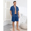 image:imageEkouaer Mens Pajama Set Summer Short Sleeve Button Up Pjs 2 Piece Sleepwear  Soft Lightweight Shirt and Shorts Button Up Adjustable Strap Two Side Pockets Mens Gift for Birthday Daily Wear S3XLNavy Blue