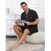 image:imageEkouaer Mens Pajama Set Summer Short Sleeve Button Up Pjs 2 Piece Sleepwear  Soft Lightweight Shirt and Shorts Button Up Adjustable Strap Two Side Pockets Mens Gift for Birthday Daily Wear S3XLBlack