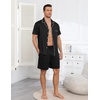 image:imageEkouaer Mens Pajama Set Summer Short Sleeve Button Up Pjs 2 Piece Sleepwear  Soft Lightweight Shirt and Shorts Button Up Adjustable Strap Two Side Pockets Mens Gift for Birthday Daily Wear S3XLBlack