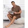 image:imageEkouaer Mens Pajama Set Summer Short Sleeve Button Up Pjs 2 Piece Sleepwear  Soft Lightweight Shirt and Shorts Button Up Adjustable Strap Two Side Pockets Mens Gift for Birthday Daily Wear S3XLBrown
