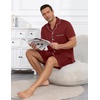 image:imageEkouaer Mens Pajama Set Summer Short Sleeve Button Up Pjs 2 Piece Sleepwear  Soft Lightweight Shirt and Shorts Button Up Adjustable Strap Two Side Pockets Mens Gift for Birthday Daily Wear S3XLWine Red