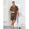image:imageEkouaer Mens Pajama Set Summer Short Sleeve Button Up Pjs 2 Piece Sleepwear  Soft Lightweight Shirt and Shorts Button Up Adjustable Strap Two Side Pockets Mens Gift for Birthday Daily Wear S3XLBrown