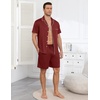 image:imageEkouaer Mens Pajama Set Summer Short Sleeve Button Up Pjs 2 Piece Sleepwear  Soft Lightweight Shirt and Shorts Button Up Adjustable Strap Two Side Pockets Mens Gift for Birthday Daily Wear S3XLWine Red