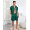 image:imageEkouaer Mens Pajama Set Summer Short Sleeve Button Up Pjs 2 Piece Sleepwear  Soft Lightweight Shirt and Shorts Button Up Adjustable Strap Two Side Pockets Mens Gift for Birthday Daily Wear S3XLGreen