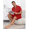 image:imageEkouaer Mens Pajama Set Summer Short Sleeve Button Up Pjs 2 Piece Sleepwear  Soft Lightweight Shirt and Shorts Button Up Adjustable Strap Two Side Pockets Mens Gift for Birthday Daily Wear S3XLRed