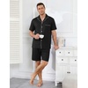 image:imageEkouaer Mens Pajama Set Summer Short Sleeve Button Up Pjs 2 Piece Sleepwear  Soft Lightweight Shirt and Shorts Button Up Adjustable Strap Two Side Pockets Mens Gift for Birthday Daily Wear S3XLBlack