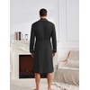 image:imageEkouaer Mens Robes Lightweight Waffle Knit Kimono Bathrobe Long Sleeve Sleepwear Soft Knee Length Robe with PocketsBlack