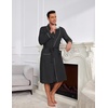 image:imageEkouaer Mens Robes Lightweight Waffle Knit Kimono Bathrobe Long Sleeve Sleepwear Soft Knee Length Robe with PocketsBlack