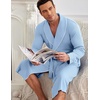 image:imageEkouaer Mens Robes Lightweight Waffle Knit Kimono Bathrobe Long Sleeve Sleepwear Soft Knee Length Robe with PocketsClear Blue