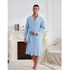 image:imageEkouaer Mens Robes Lightweight Waffle Knit Kimono Bathrobe Long Sleeve Sleepwear Soft Knee Length Robe with PocketsClear Blue