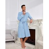 image:imageEkouaer Mens Robes Lightweight Waffle Knit Kimono Bathrobe Long Sleeve Sleepwear Soft Knee Length Robe with PocketsClear Blue