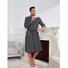 image:imageEkouaer Mens Robes Lightweight Waffle Knit Kimono Bathrobe Long Sleeve Sleepwear Soft Knee Length Robe with PocketsDark Grey