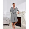 image:imageEkouaer Mens Robes Lightweight Waffle Knit Kimono Bathrobe Long Sleeve Sleepwear Soft Knee Length Robe with PocketsLight Grey