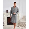 image:imageEkouaer Mens Robes Lightweight Waffle Knit Kimono Bathrobe Long Sleeve Sleepwear Soft Knee Length Robe with PocketsLight Grey