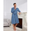 image:imageEkouaer Mens Robes Lightweight Waffle Knit Kimono Bathrobe Long Sleeve Sleepwear Soft Knee Length Robe with PocketsNavy