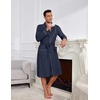 image:imageEkouaer Mens Robes Lightweight Waffle Knit Kimono Bathrobe Long Sleeve Sleepwear Soft Knee Length Robe with PocketsNavy Blue