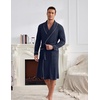 image:imageEkouaer Mens Robes Lightweight Waffle Knit Kimono Bathrobe Long Sleeve Sleepwear Soft Knee Length Robe with PocketsNavy Blue