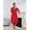 image:imageEkouaer Mens Robes Lightweight Waffle Knit Kimono Bathrobe Long Sleeve Sleepwear Soft Knee Length Robe with PocketsRed
