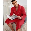 image:imageEkouaer Mens Robes Lightweight Waffle Knit Kimono Bathrobe Long Sleeve Sleepwear Soft Knee Length Robe with PocketsRed